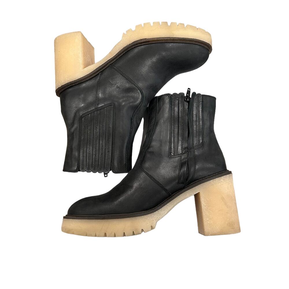 Free People James Chelsea Black Leather Ankle Boots Block Heel Platform Size 10 - Picture 8 of 13